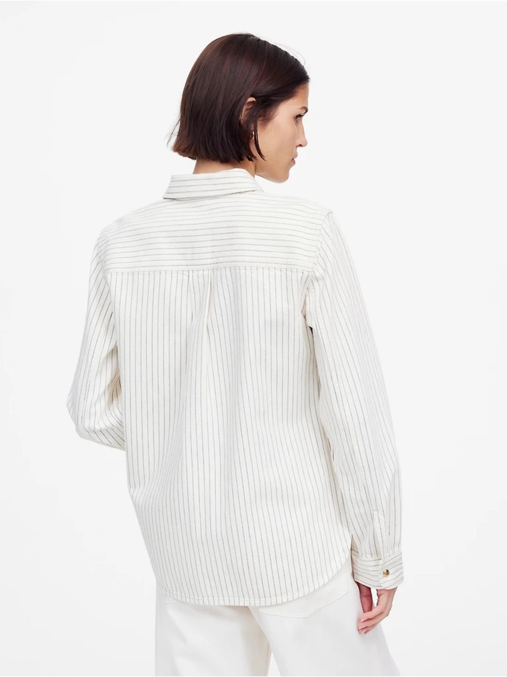 Madewell Denim Classic Button-Up Shirt‎ in Pinstripe Railroad Stripes Rigid - Picture 2 of 9